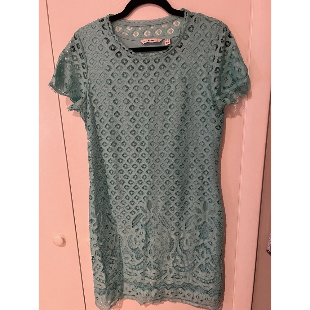 Isaac Mizrahi Live! S‎ Blue Diamond Lace Overlay Crew Neck Short-Sleeve Dress
